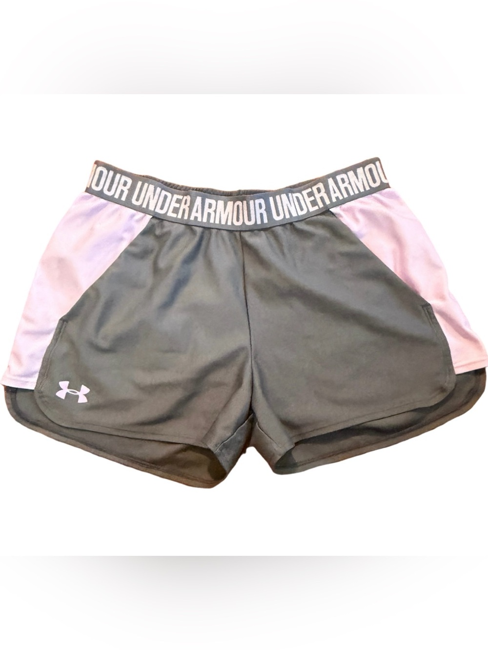 Under Armour Gray & Lilac Running Shorts Medium Athletic Logo Pockets